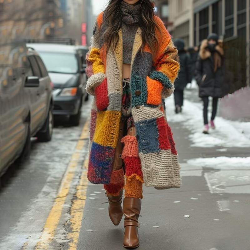 Women's Patchwork Pattern Sweater Cardigan elevenforest