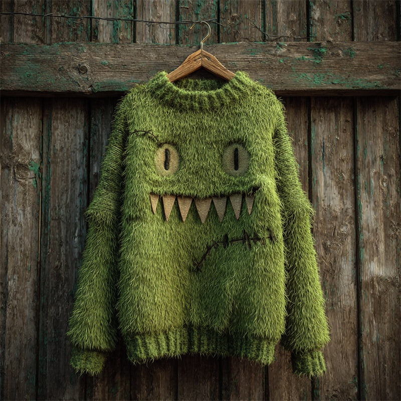 Halloween Fuzzy Monster Inspired Stitched Cozy Knit Sweater elevenforest